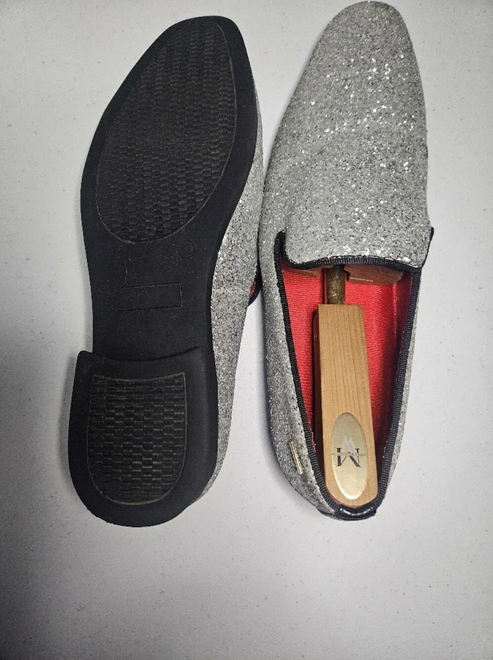 Men's Silver Glitter Slip-On Loafers